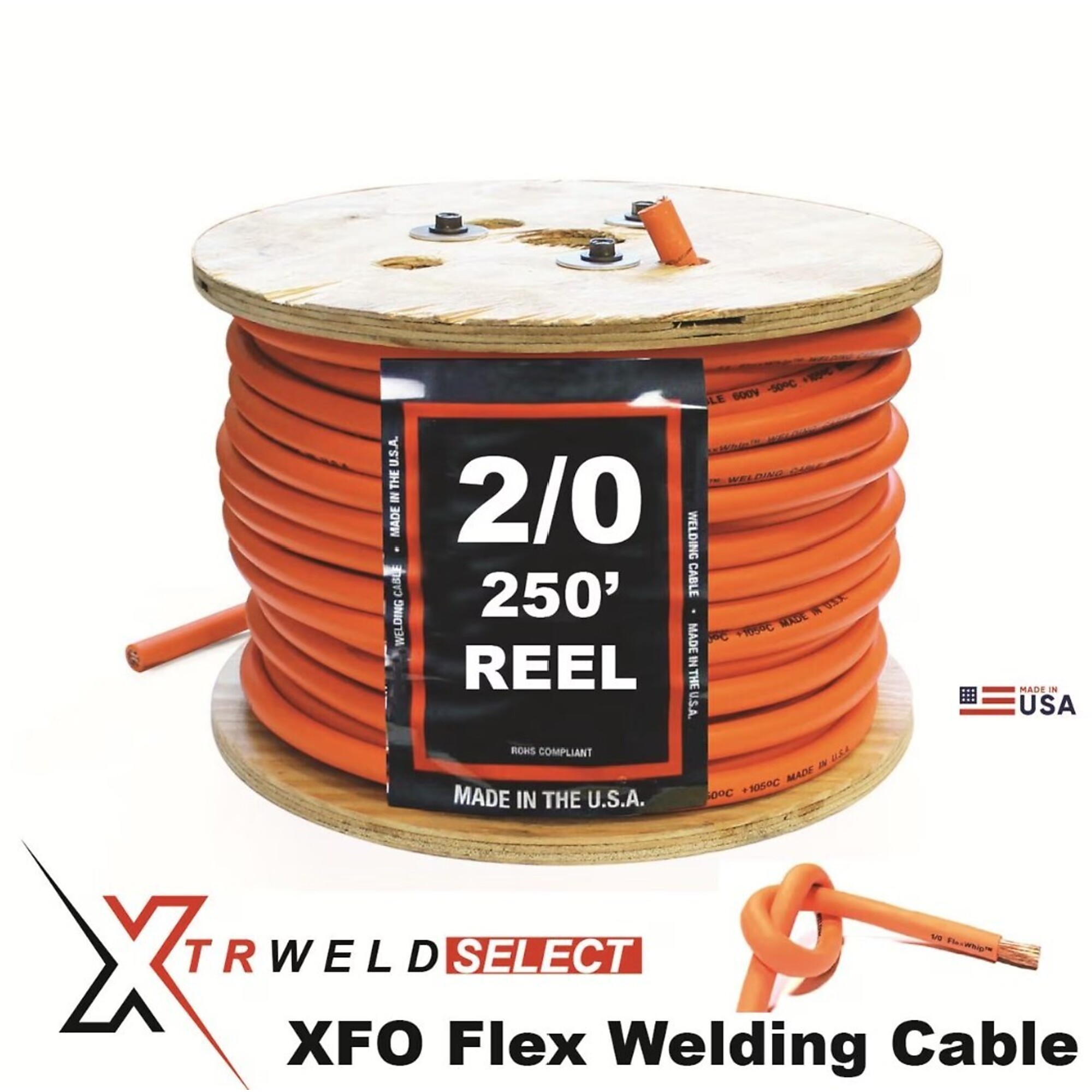 XTRweld Select Xtreme Flex Welding Cable, 2/0 AWG, 250ft., 400 Amps, Orange, Model# XTRWCS20XFO250